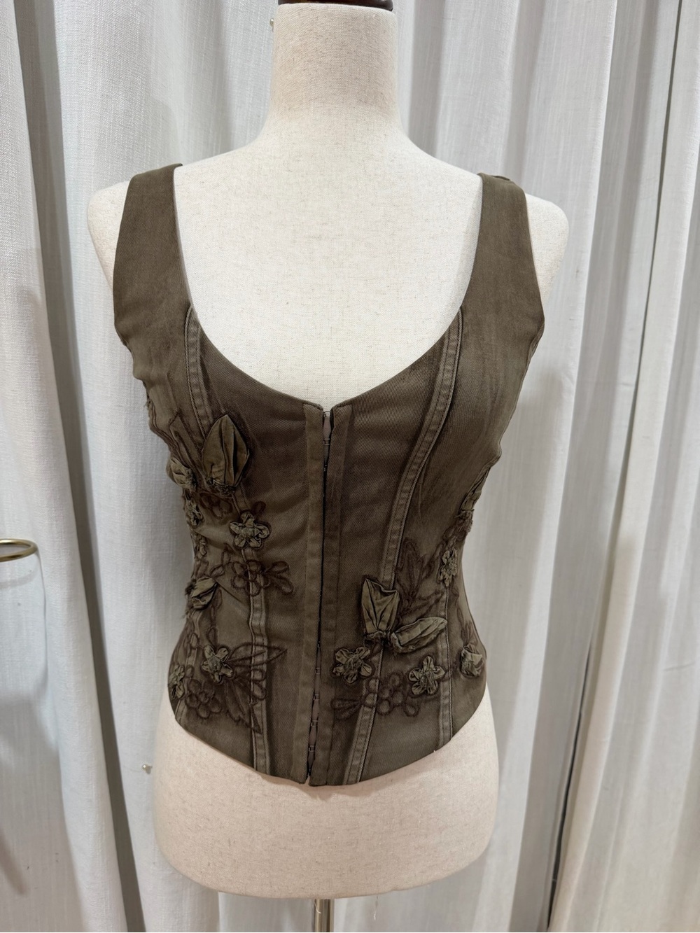 Olive Floral Applique Corset Bodysuit - Women